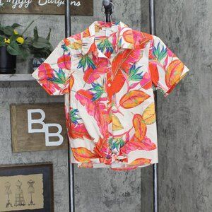 NEW Nine West Tie Front Button Down Camp Shirt 1660505ae7a31a Pink Floral S